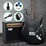 Alpha Electric Guitar And AMP Music String Instrument Rock Black Carry Bag Steel String