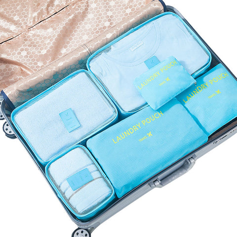 Jet Set 6 Piece Travel Luggage Organizer Storage Cube Pouch Suitcase Packing Bag - Aqua