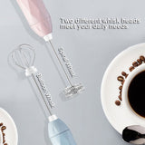 USB Charging Electric Egg Beater Milk Frother Handheld Drink Coffee Foamer White with 2 Stainless Steel Whisks