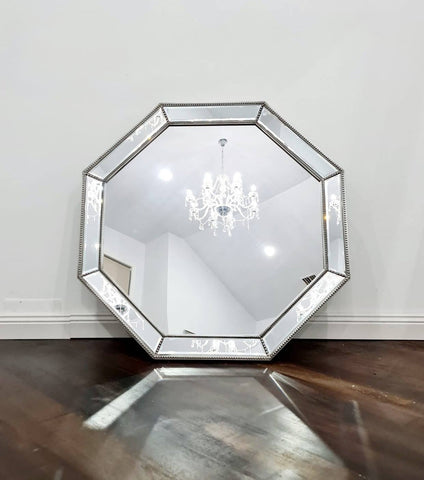 Silver Beaded Framed Mirror - Octagon - 90cm x 90cm