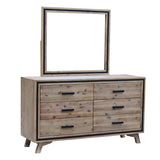 Dresser with 6 Storage Drawers in Solid Acacia With Mirror in Silver Brush Colour