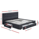 Artiss Avio Bed Frame Fabric Storage Drawers - Charcoal King