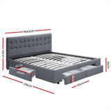 Artiss Avio Bed Frame Fabric Storage Drawers - Grey Queen