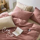 Cosy Club Quilt Cover Set Cotton Duvet Queen Red Beige