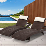 Gardeon Outdoor Sun Lounge Setting Wicker Lounger Day Bed Rattan Patio Furniture Brown