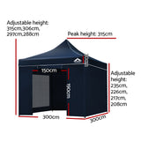 Instahut Gazebo Pop Up Marquee 3x3m Folding Wedding Tent Gazebos Shade Navy