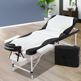 Zenses 3 Fold Portable Aluminium Massage Table - Black & White