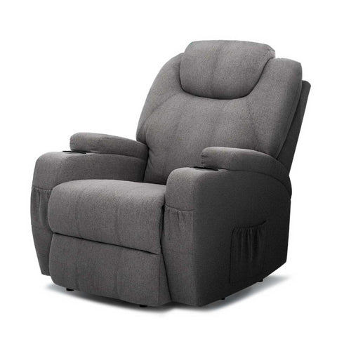 Artiss Recliner Chair Electric Massage Chairs Heated Lounge Sofa Fabric Grey