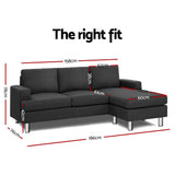 Artiss Sofa Lounge Set Couch Futon Corner Chaise Fabric 3 Seater Suite Dark Grey