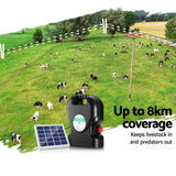 Giantz 8km Electric Fence Energiser Solar Energizer Charger Farm Animal 0.3J
