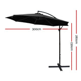 Instahut 3M Cantilevered Outdoor Umbrella - Black