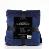 Royal Comfort Snug Hoodie Nightwear Super Soft Reversible Coral Fleece 750GSM - Navy