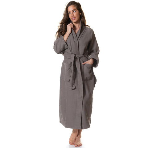 Royal Comfort 100% Cotton Bathrobe Waffle Unisex Ultra Soft Absorbent Durable - Large - Charcoal