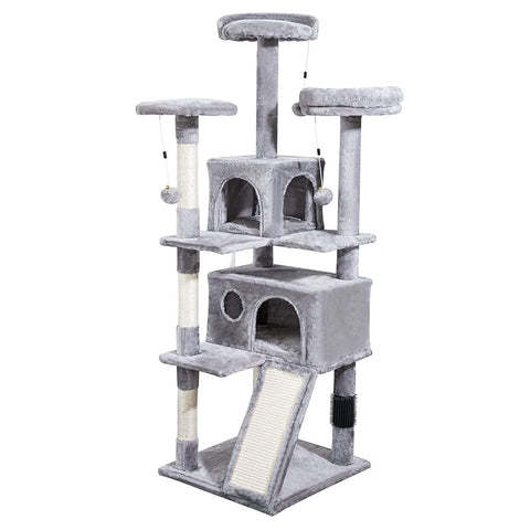 4Paws Cat Tree Scratching Post House Furniture Bed Luxury Plush Play 152cm - Grey