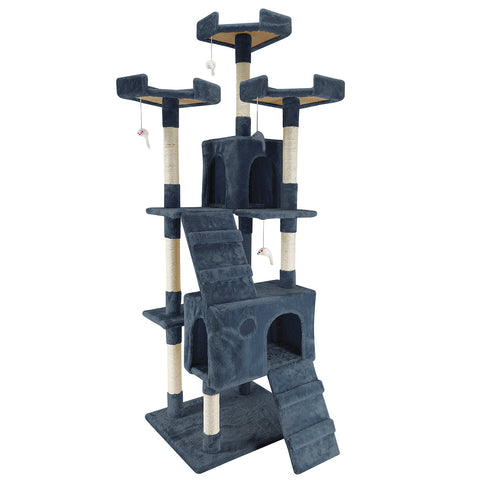 4Paws Cat Tree Scratching Post House Furniture Bed Luxury Plush Play 180cm - Grey