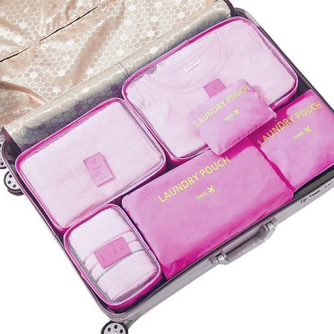 Jet Set 6 Piece Travel Luggage Organizer Storage Cube Pouch Suitcase Packing Bag - Pink