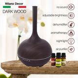 Milano Supreme Ultrasonic 400ml Aromatherapy Humidifier Diffuser LED with 3 Oils - Dark Wood