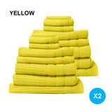 Royal Comfort 16 Piece Egyptian Cotton Eden Towel Set 600GSM Luxurious Absorbent - Yellow
