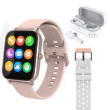 New 1.7" IPS Smart Fitness Watch with Wireless Earbuds Combo Rose Pink White
