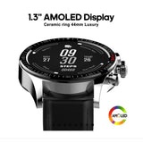 New AMOLED Touch Display Sport Smart Watch 44mm 1.3" HitFit Ceramic Black