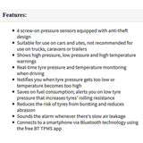 Gator DIY BT Wireless Car Tyre Pressure Monitor Monitoring System App Control TPM