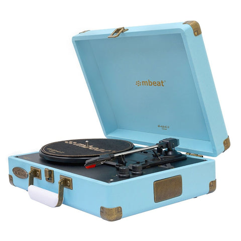 mbeat Woodstock II Sky Blue Retro Bluetooth (TX/RX) Turntable