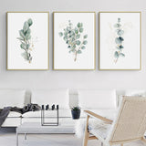 50cmx70cm Eucalyptus Plant 3 Sets Gold Frame Canvas Wall Art