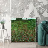 70cmx70cm Field of Poppies by Gustav Klimt White Frame Canvas Wall Art