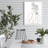 60cmx90cm Line Art Girl White Frame Canvas Wall Art