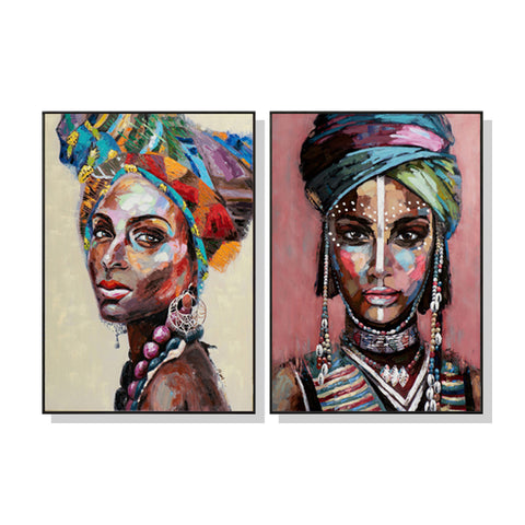 60cmx90cm African women 2 Sets Black Frame Canvas Wall Art