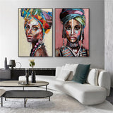 60cmx90cm African women 2 Sets Black Frame Canvas Wall Art