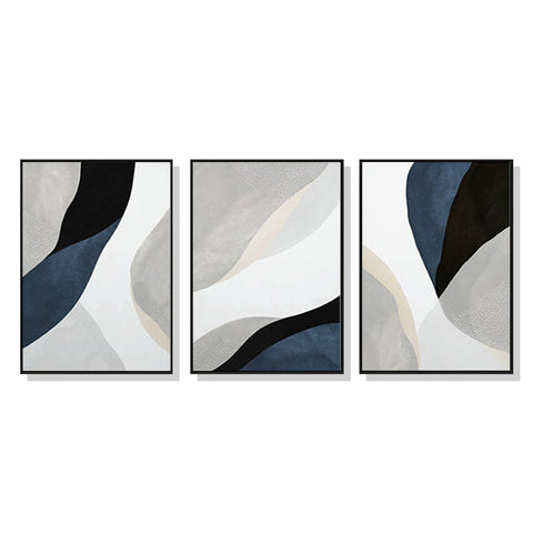 60cmx90cm Abstract Navy Blue 3 Sets Black Frame Canvas Wall Art