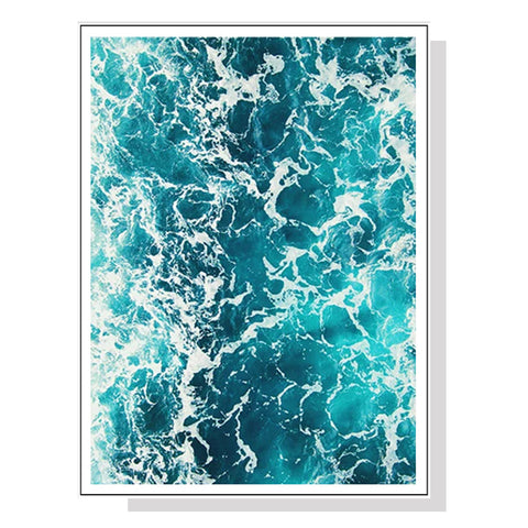 60cmx90cm Blue Ocean White Frame Canvas Wall Art