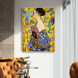 50cmx70cm Lady With A fan By Klimt Gold Frame Canvas Wall Art