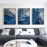 40cmx60cm Blue Gold Marble 3 Sets Black Frame Canvas Wall Art