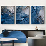 40cmx60cm Blue Gold Marble 3 Sets Black Frame Canvas Wall Art