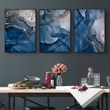 60cmx90cm Blue Gold Marble 3 Sets Black Frame Canvas Wall Art