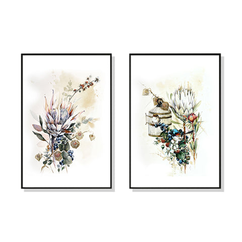 70cmx100cm Berries And Protea 2 Sets Black Frame Canvas Wall Art