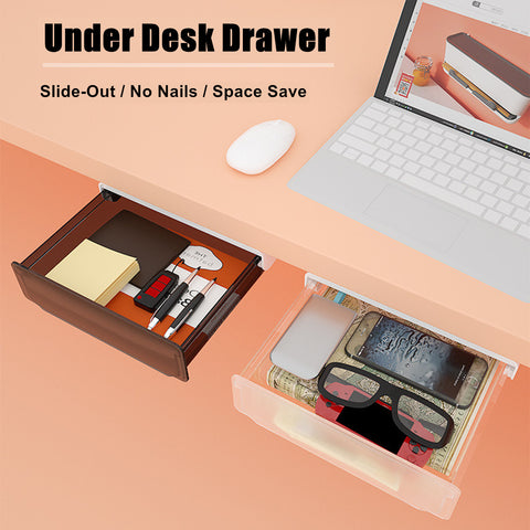 Under Desk Drawer Slide-out Large Office Organizers and Storage Drawers - Small Clear