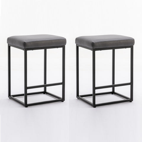 2x Counter Height Bar Stools with Footrest Backless Kitchen Dining Cafe Chair with Thick Cushion & Sturdy Metal Steel Frame-Grey