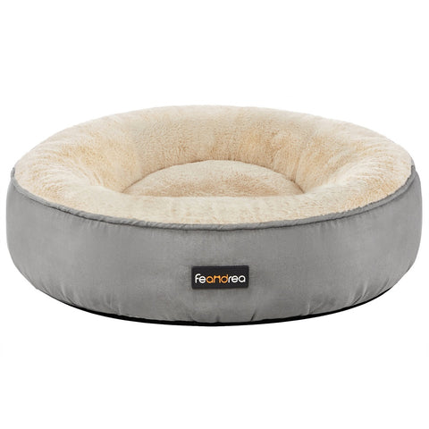 FEANDREA 50cm Dog Sofa Bed Round Shape Fabric Light Grey