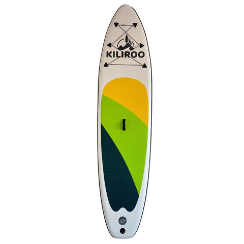 KILIROO Inflatable Stand Up Paddle Board Balanced SUP Portable Ultralight, 10.5 x 2.5 x 0.5 ft, with EVA Anti-Slip Pad Yellow, Green & Black