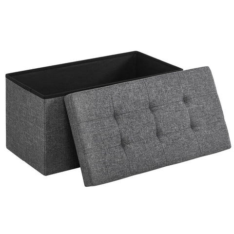 SONGMICS 76cm Folding Storage Ottoman Bench Foot Rest Stool Dark Gray