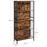 VASAGLE 4 Tiers Bookcase Office Storage Shelf Rustic Brown and Black LBC023B01