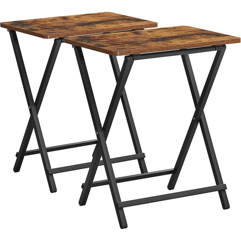 VASAGLE TV Tray Set of 2 Folding Tables Rustic Brown and Black LET251B01