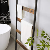 VASAGLE Blanket Ladder Wall-Leaning Rack with Storage Shelf Rustic Brown and Black LLS012B01