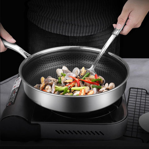 Stainless Steel Frying Pan Non-Stick Cooking Frypan Cookware 30cm Honeycomb Single Sided