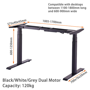 Standing Desk Height Adjustable Sit Stand Motorised Grey Dual Motors Frame Top