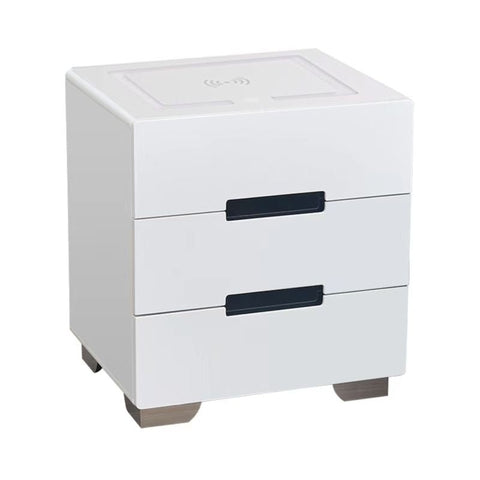 Smart Bedside Tables Side 3 Drawers Wireless Charging Nightstand LED Light USB Right Hand Connection