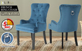 La Bella Navy Blue French Provincial Dining Chair Ring Studded Lisse Velvet Rubberwood